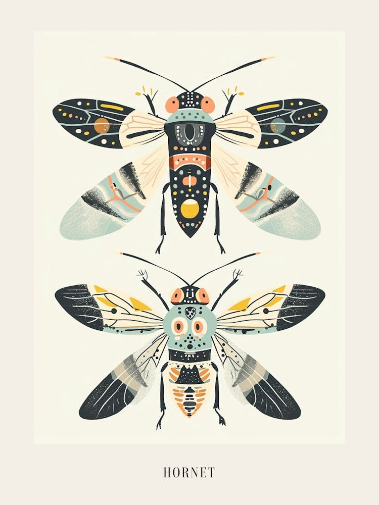 Colourful Insect Illustration Hornet 9 Poster