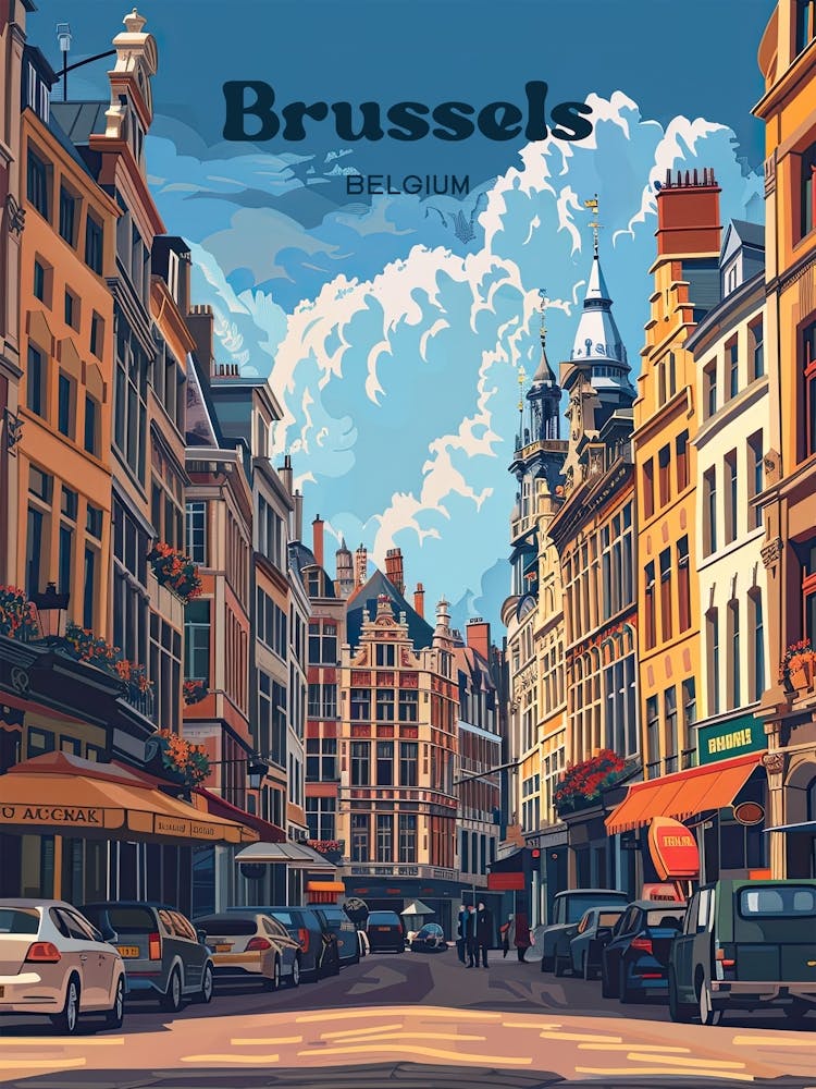 Brussels Belgium Cityscape Art Illustration