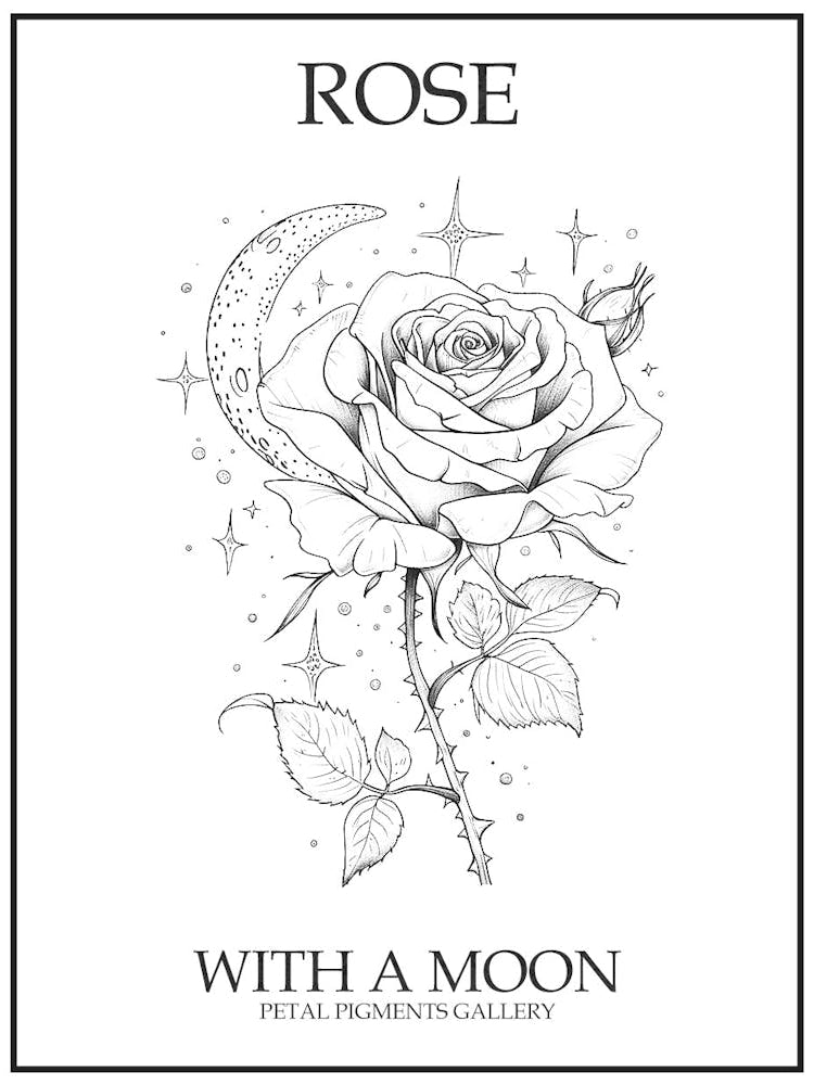 Rose With A Moon Line Drawing 2 Poster