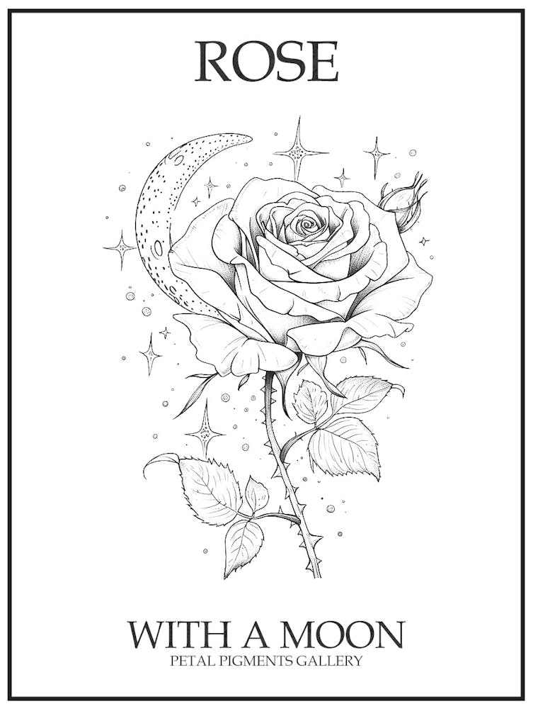 Rose With A Moon Line Drawing 2 Poster