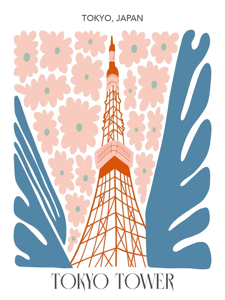 Tokyo Tower, Japan, Travel Poster In Cute Illustration