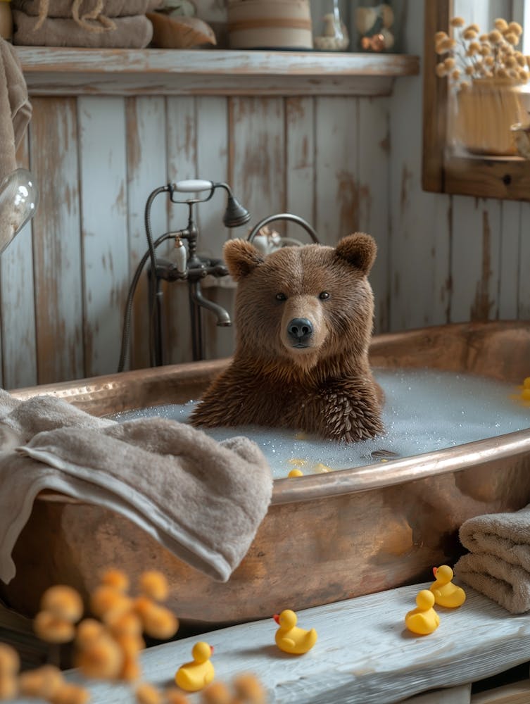 Bear In An Elegant Copper Bathtub