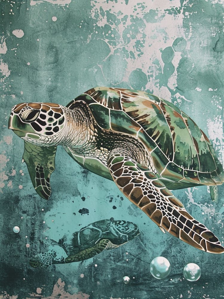 Textured Sea Turtle Swimming Painting 7
