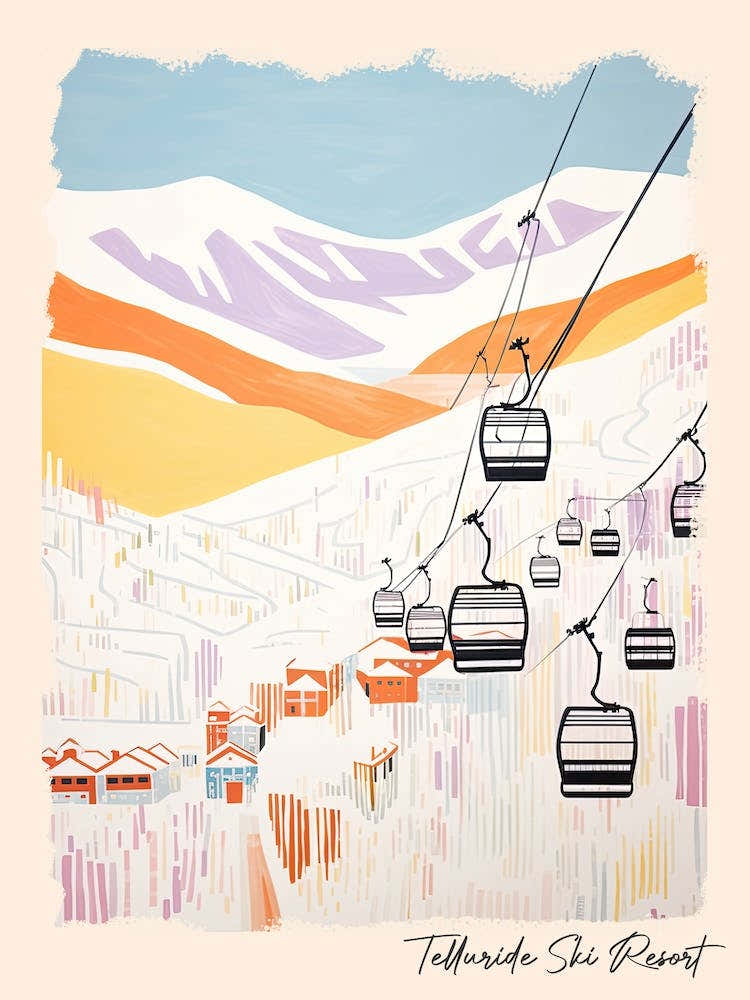 Poster Of Telluride Ski Resort   Colorado, Usa, Ski Resort Pastel Colours Illustration 2