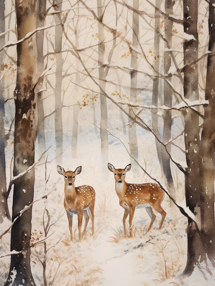 Winter Watercolour Fawn 1