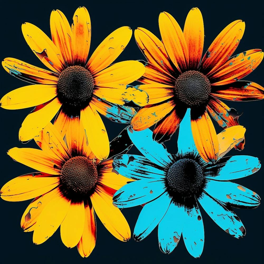 Andy Warhol Style Pop Art Flowers Black Eyed Susan 1 Square