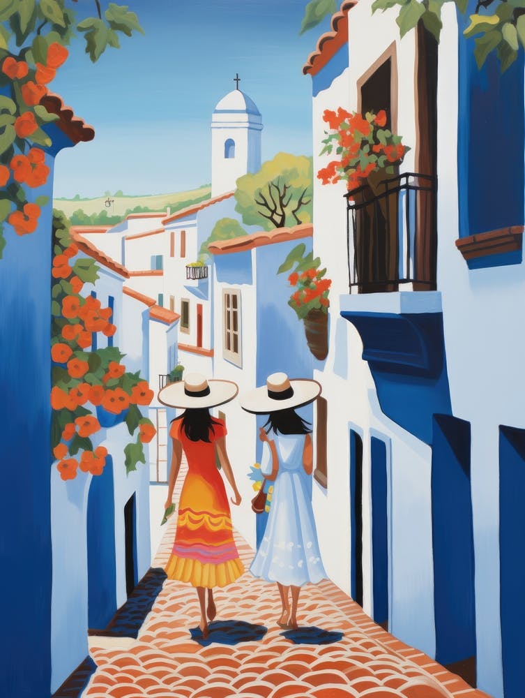 Two Women Walking Down A Street