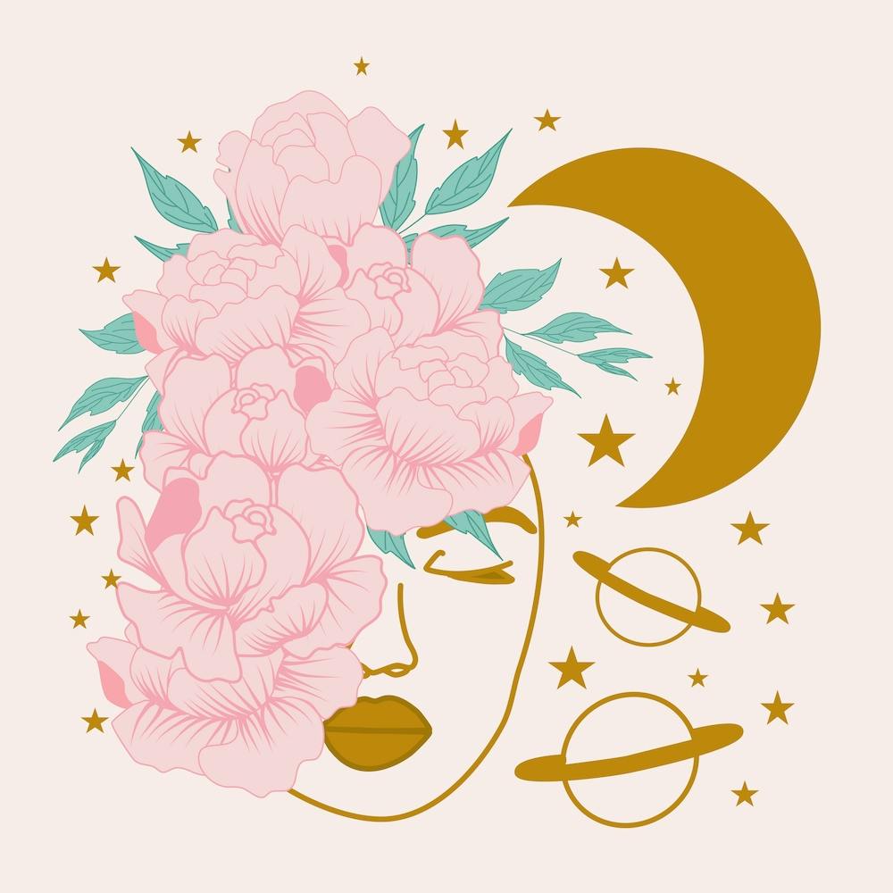 Celestial Woman And Golden Moon Square