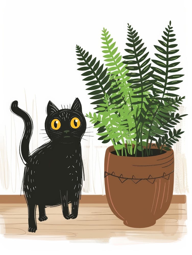 Black Cat With Plant 2
