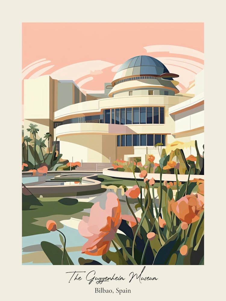 The Guggenheim Museum   Bilbao, Spain   Cute Botanical Illustration Travel 0 Poster