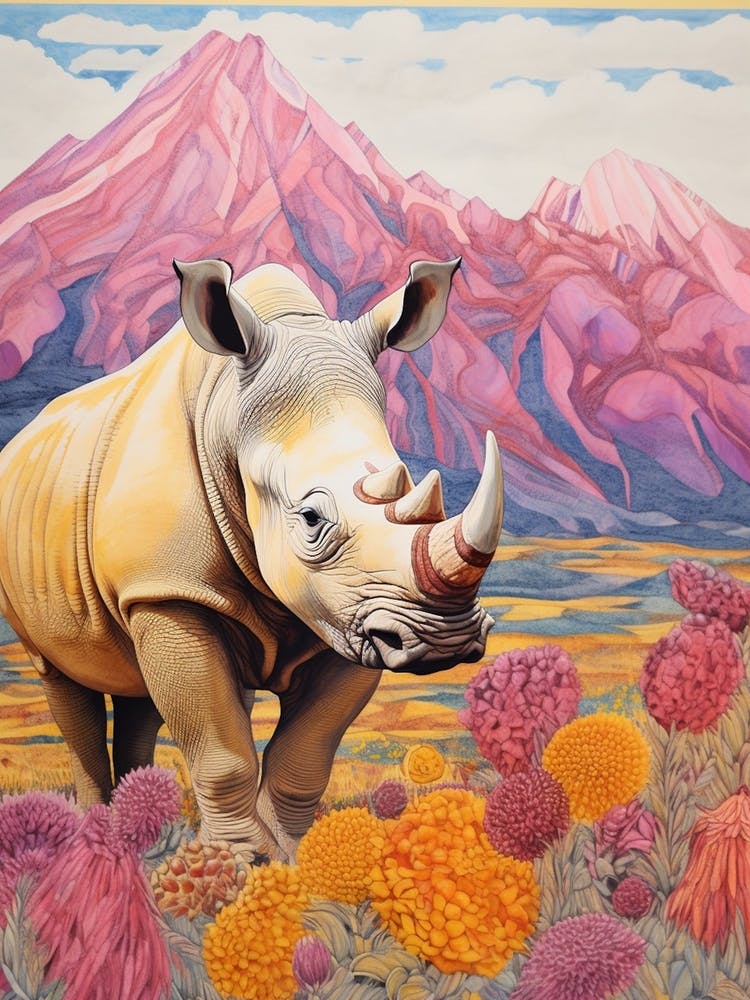 Rhino With Flowers & Plants 9