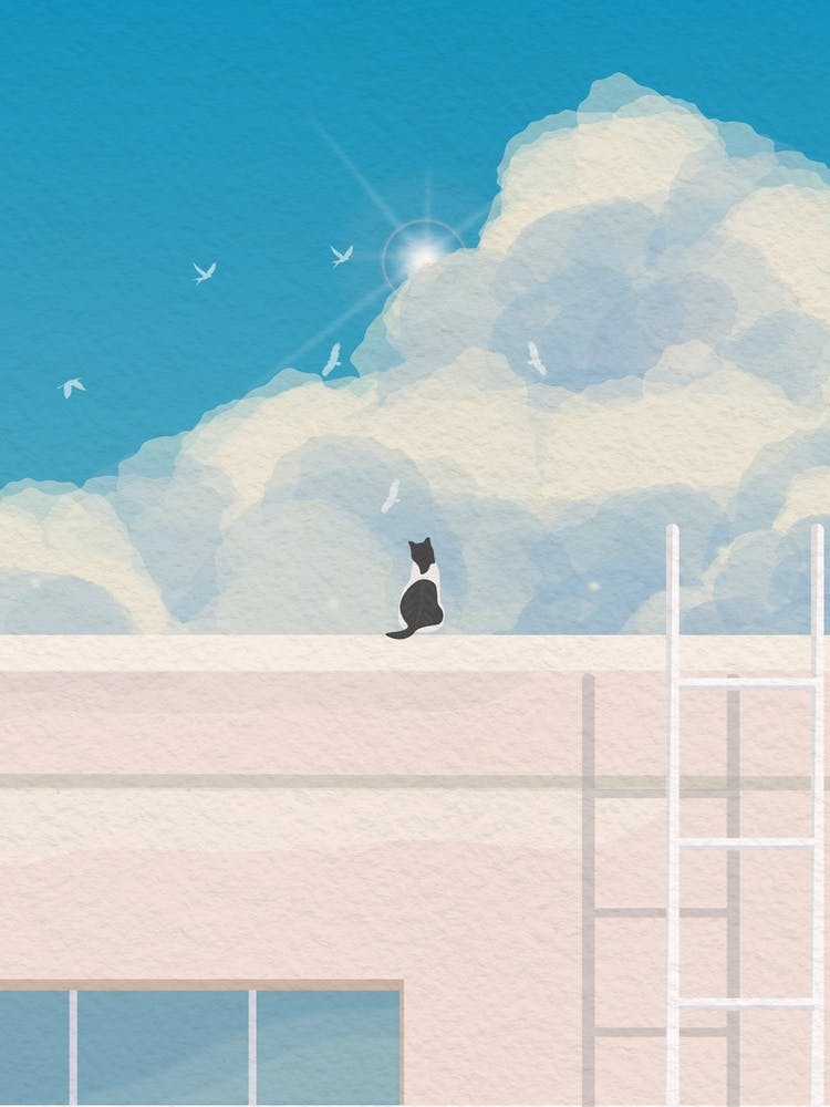 Minimal art illustration Cat On The Roof