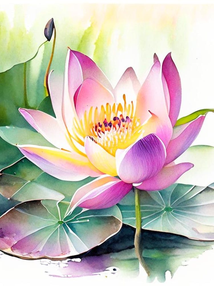 Lotus Flower In Garden Watercolour 1
