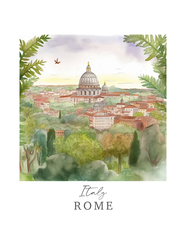Italy, Rome Storybook 6 Travel Poster Watercolour