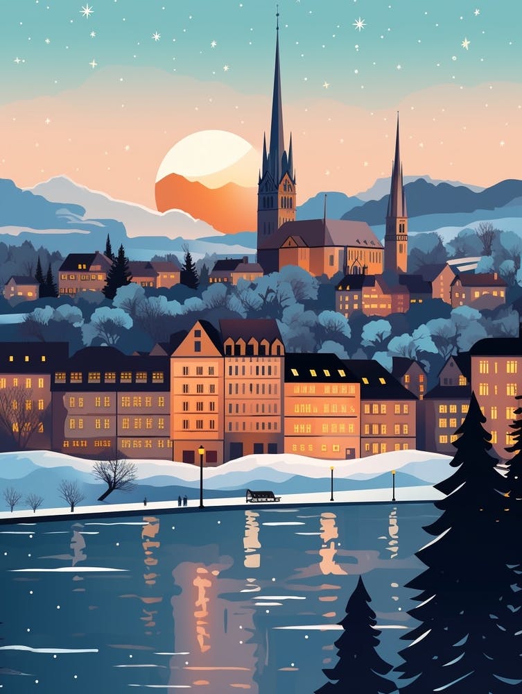 Winterreise Nacht Illustration Zürich Schweiz 7