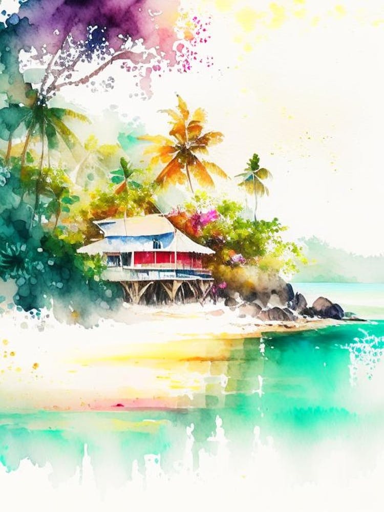 Koh Phangan Thailand Watercolour Pastel Tropical Destination