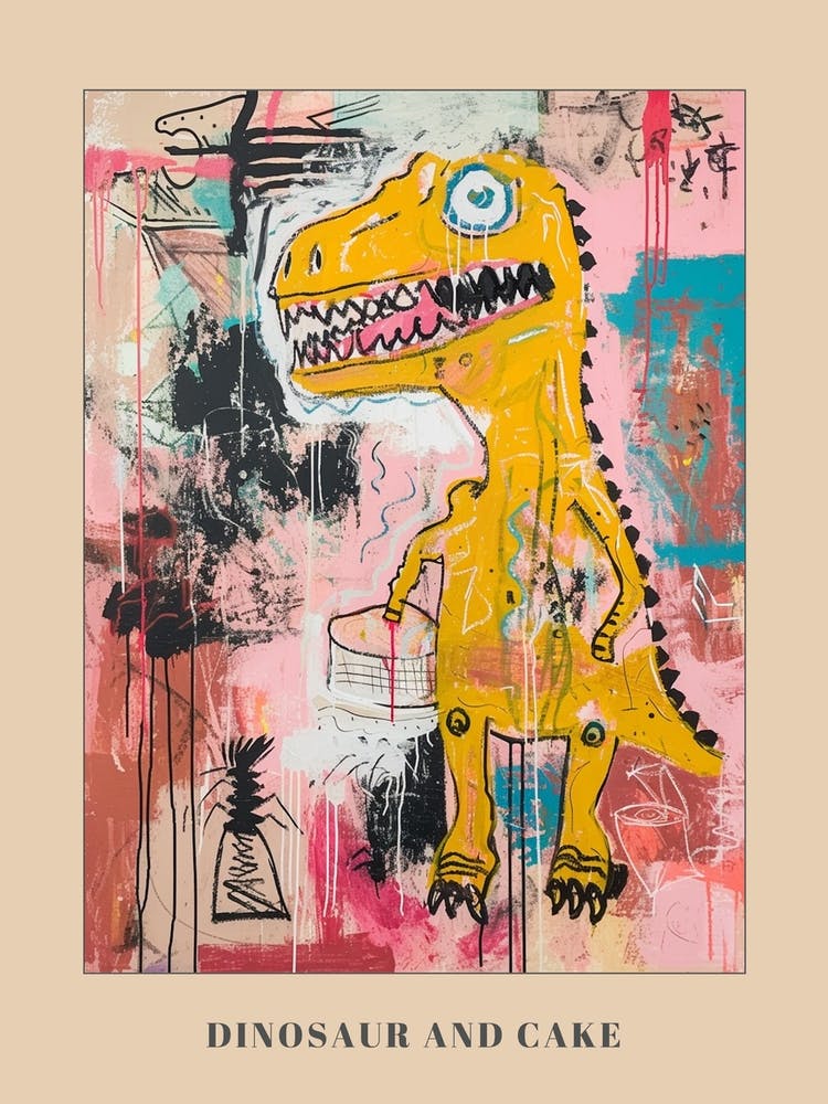 Dinosaur Cartoon Mustard & Cake Poster