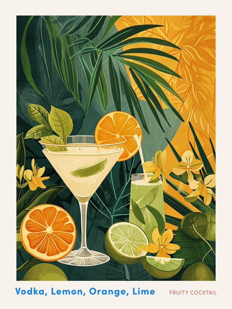 Orange & Lime Art Deco Inspired Cocktail 1 Poster