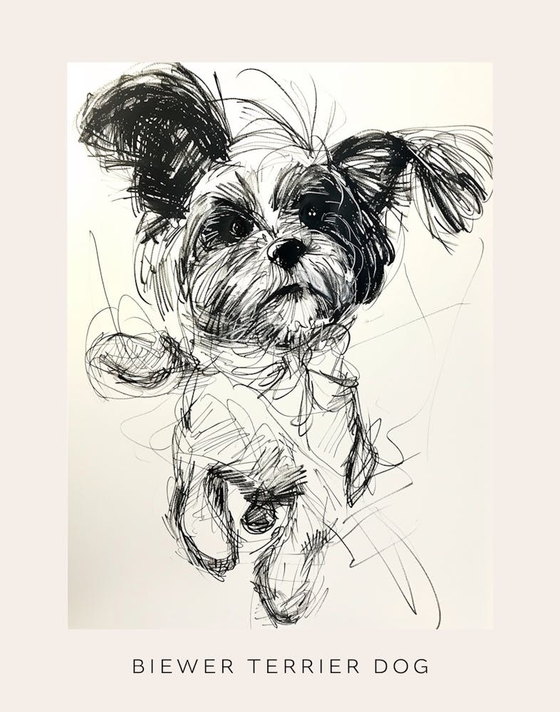 Biewer Terrier Dog Line Sketch Poster