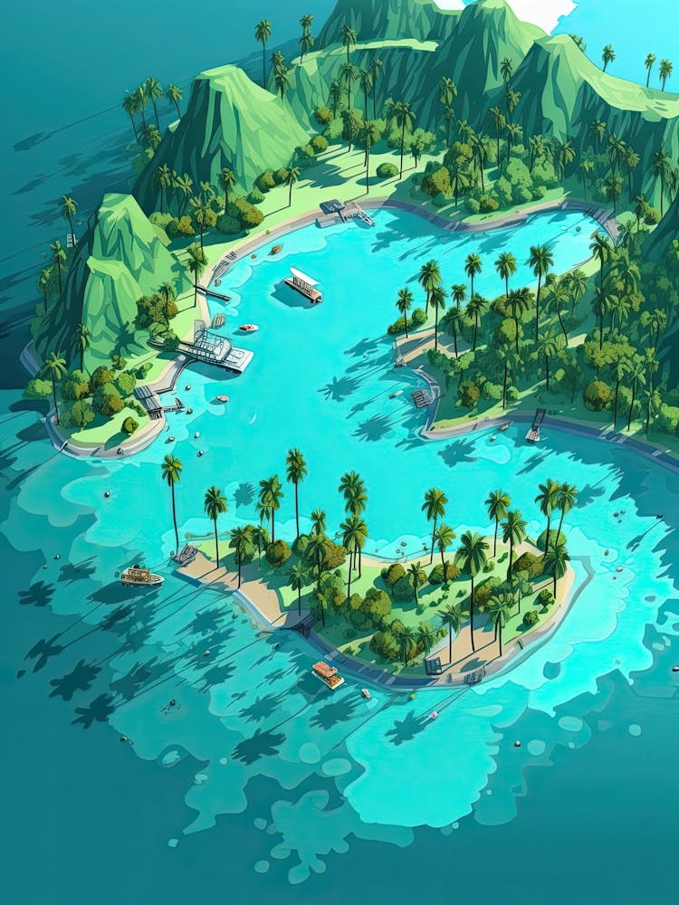 Bora Bora French, Polynesia, Flat Illustration 2