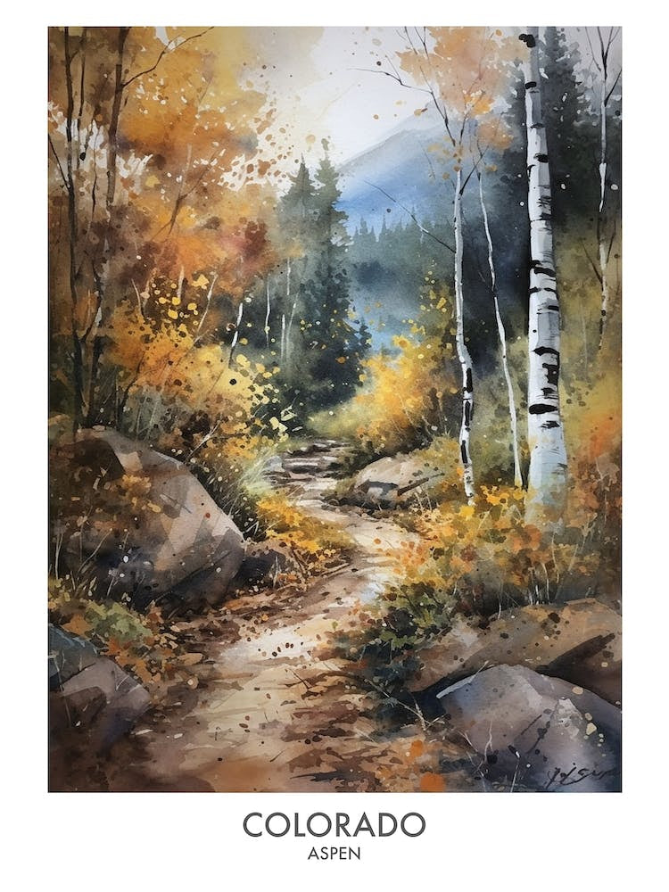 Aspen Colorado 3 Watercolor Travel Poster