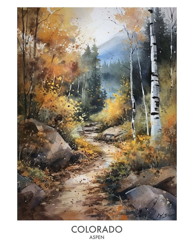Aspen Colorado 3 Watercolor Travel Poster