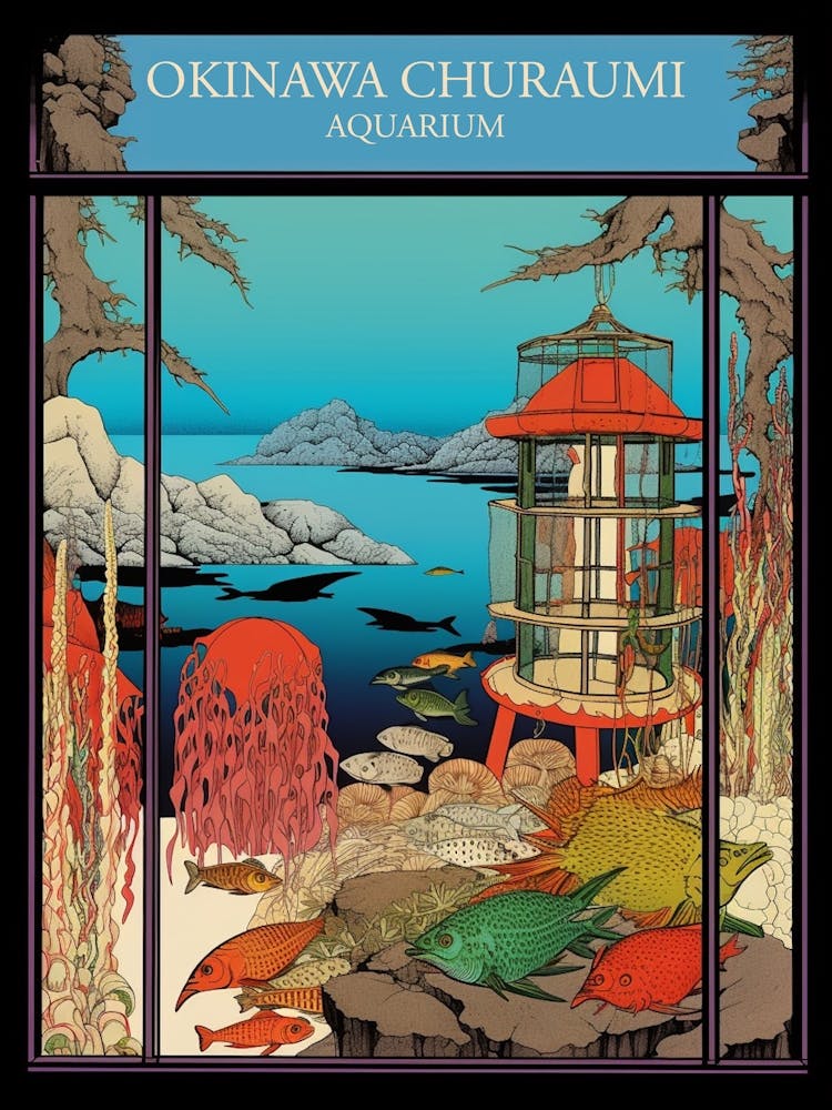 Okinawa Churaumi Aquarium, Japan Vintage Travel Art 4