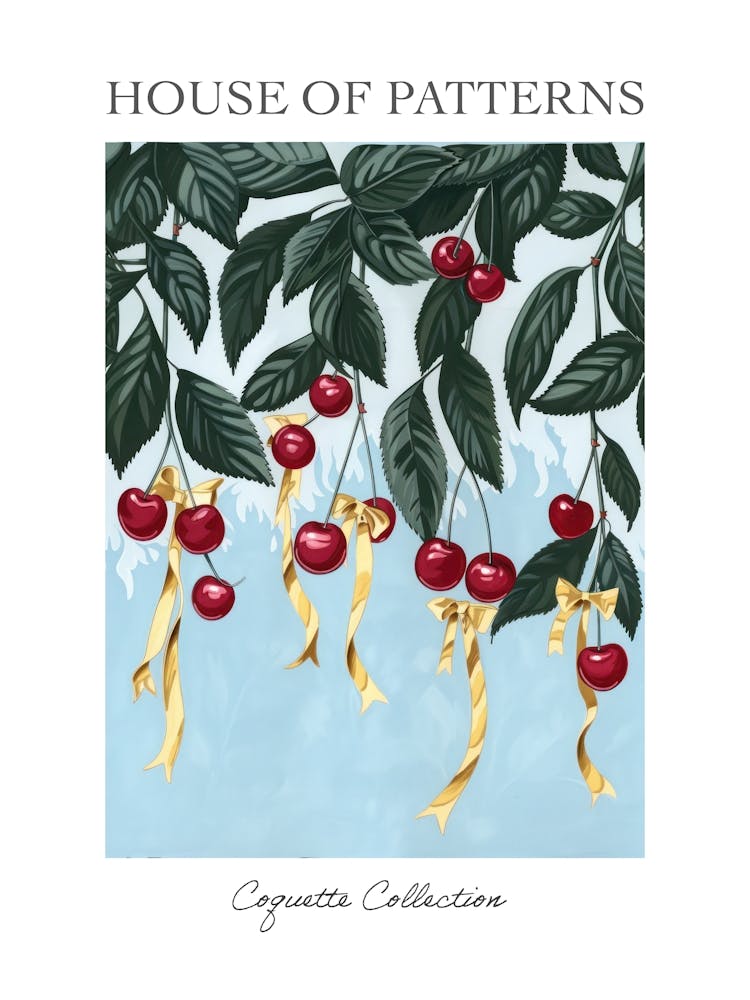 Affiche Motif Nœuds Botaniques et Cerises 3