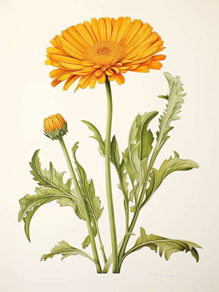 Calendula Pot Marigold Vintage Botanical Herbs 3