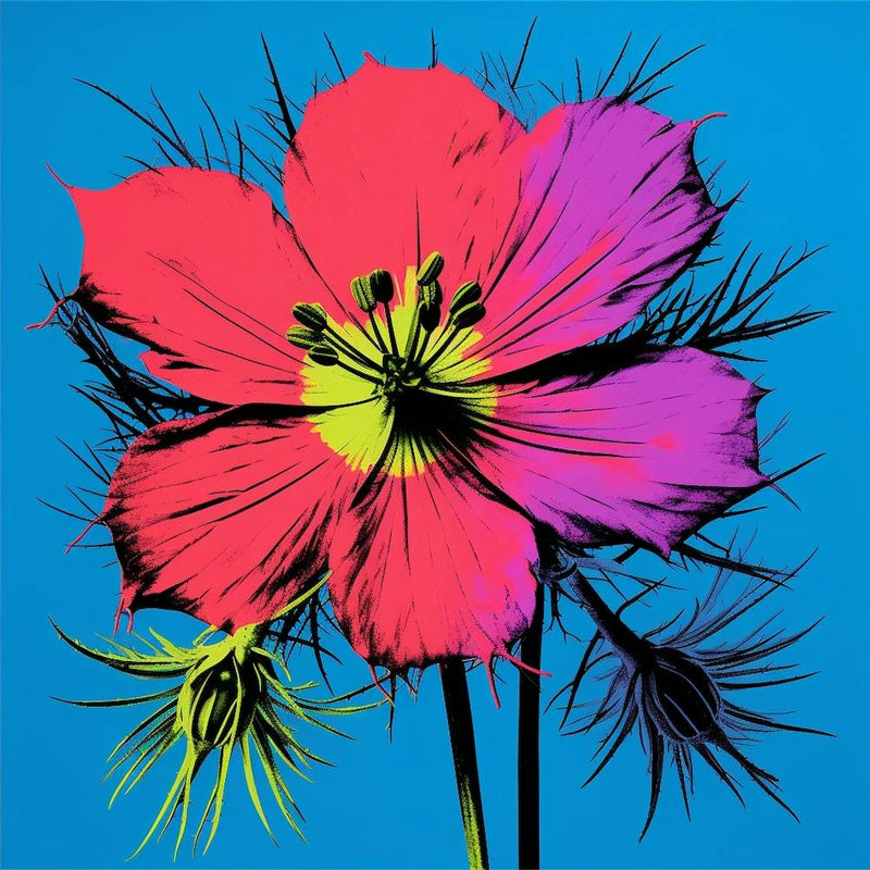 Andy Warhol Style Pop Art Flowers Love In A Mist Nigella 3 Square