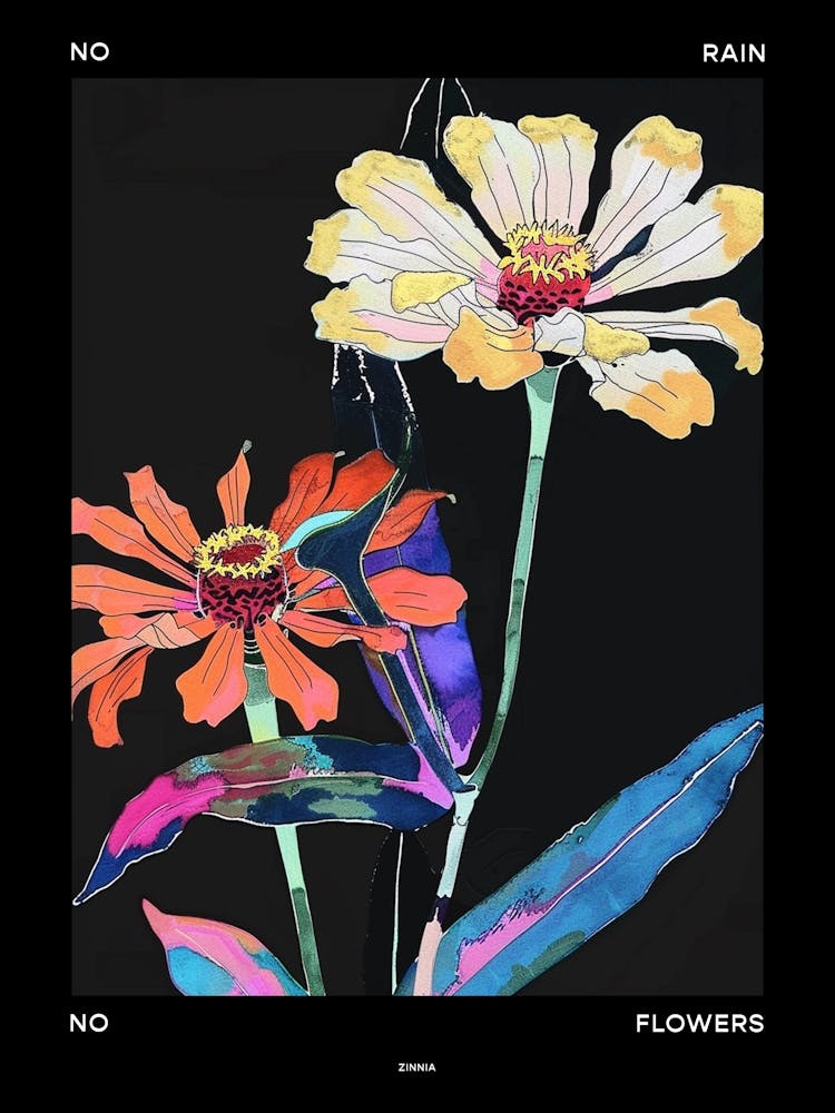 No Rain No Flowers Poster Zinnia 1