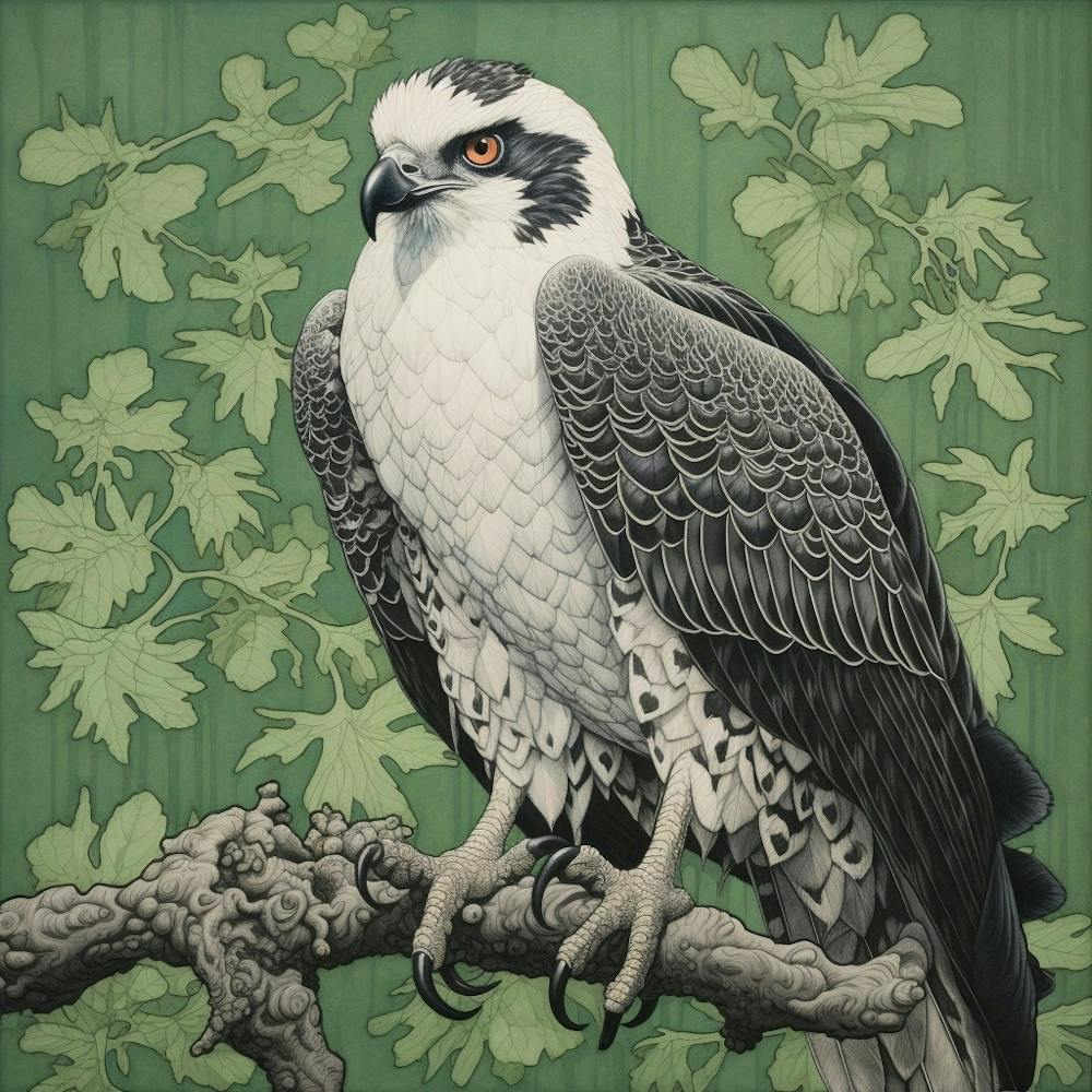 Ohara Koson Inspired Bird Painting Osprey 3 Square