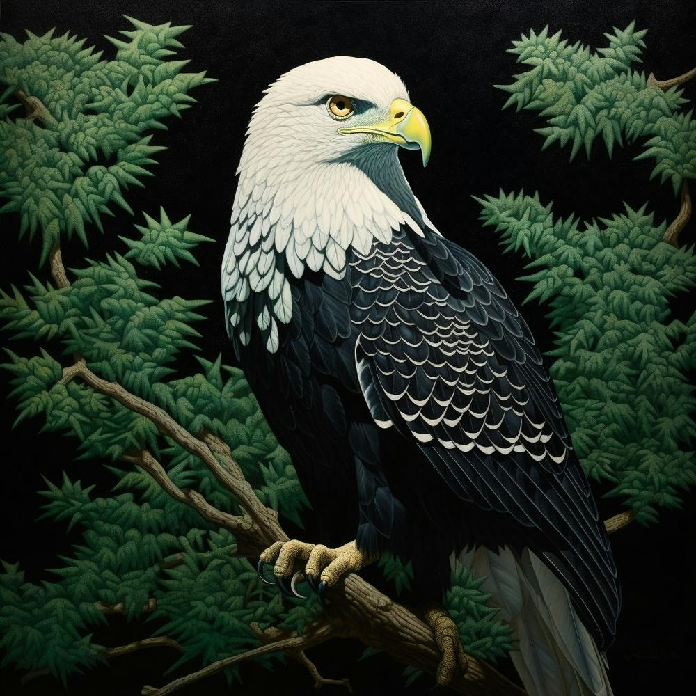 Ohara Koson Inspired Bird Painting Eagle 1 Square