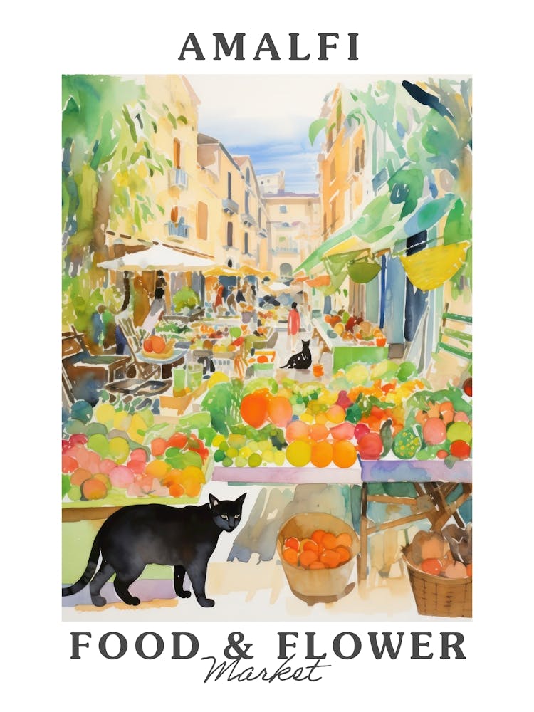 Food Market With Cats In Amalfi 1 Poster