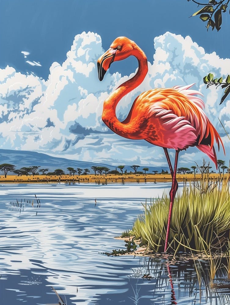 Greater Flamingo Lake Manyara Tanzania Tropical Illustration 3