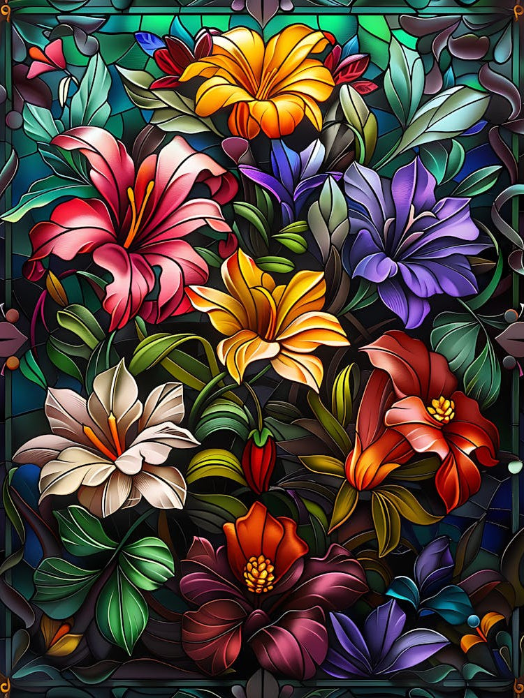 Colorful Stained Glass Flowers 21