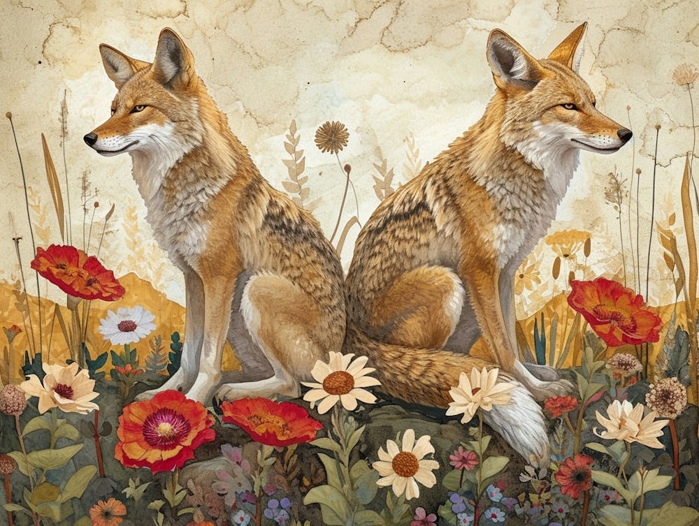 Floral Animal Illustration Coyote 4
