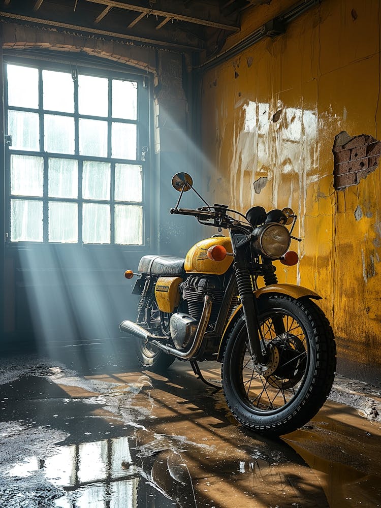 Yellow Motorcycle In A Garage 1