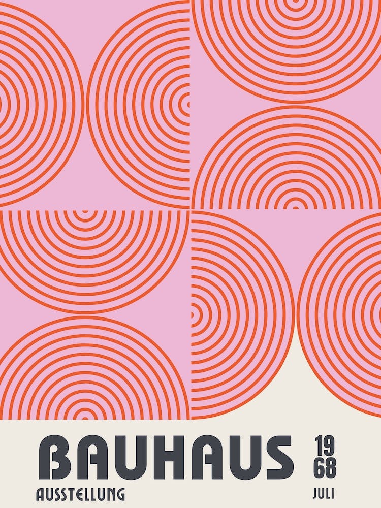 Bauhaus Exhibition Poster, Ausstellung Design Print, Pink & Orange