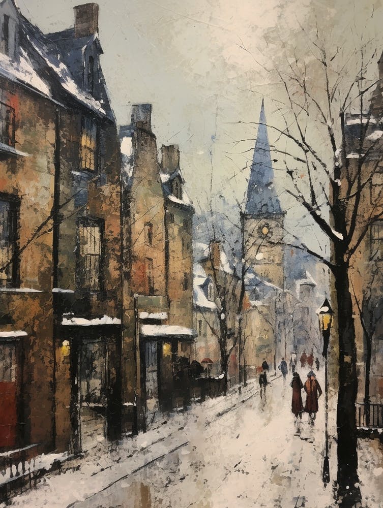 Vintage Winter Painting Edinburgh Scotland 2