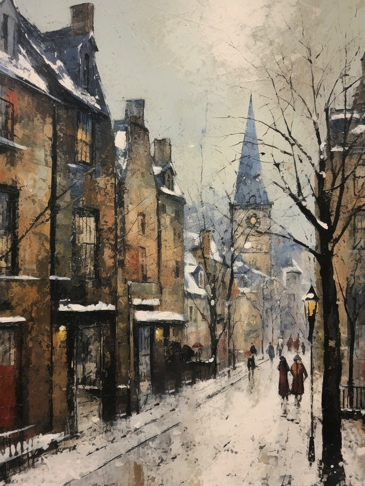 Vintage Winter Painting Edinburgh Scotland 2