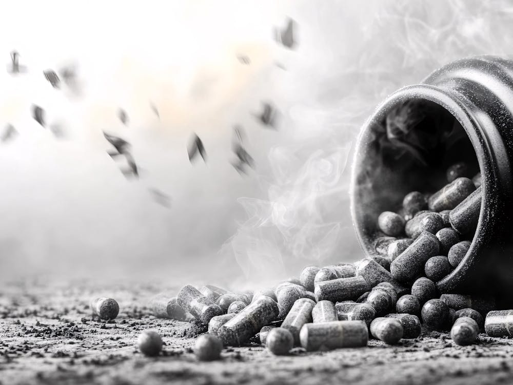 Capsules Falling Out Of A Bottle