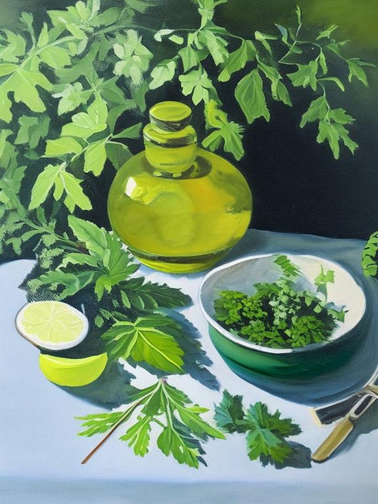 Lemon Balm Spices And Herbs Oil Painting