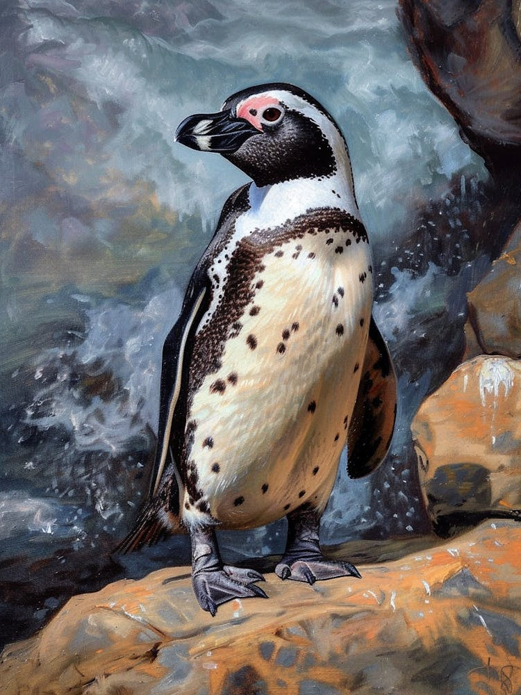 African Penguin Gold Harbour Oil Painting 3