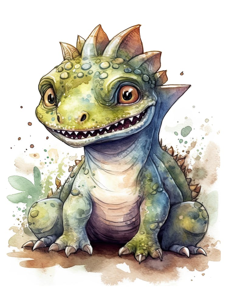 Trachodon Cute Dinosaur Watercolour 2