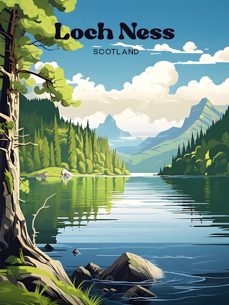 Loch Ness Scotland Mythical Lake Travel Art