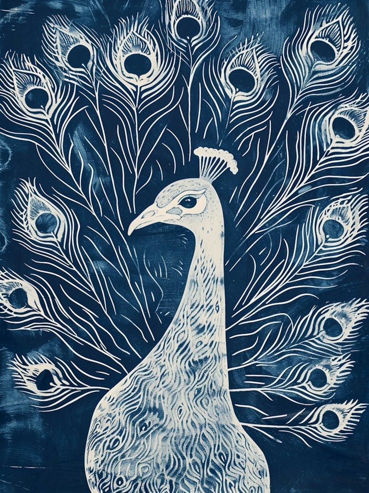 Peacock Feathers Out Linocut Inspired 5
