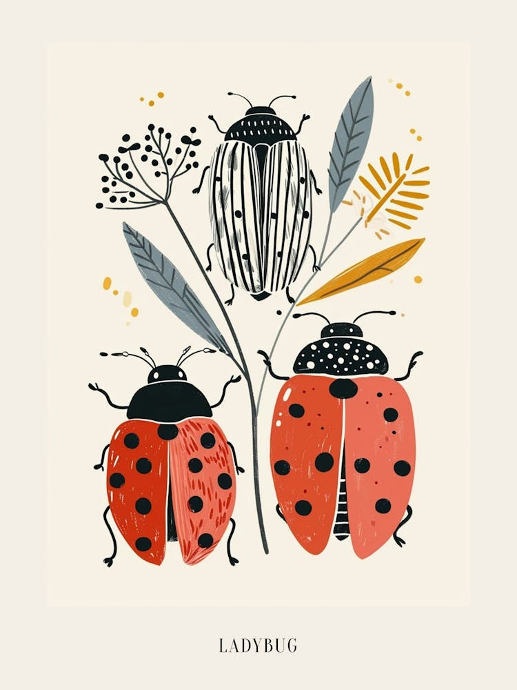 Colourful Insect Illustration Ladybug 10 Poster