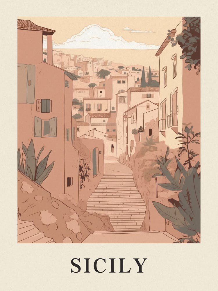 Sicily 2 Vintage Pink Italy Poster