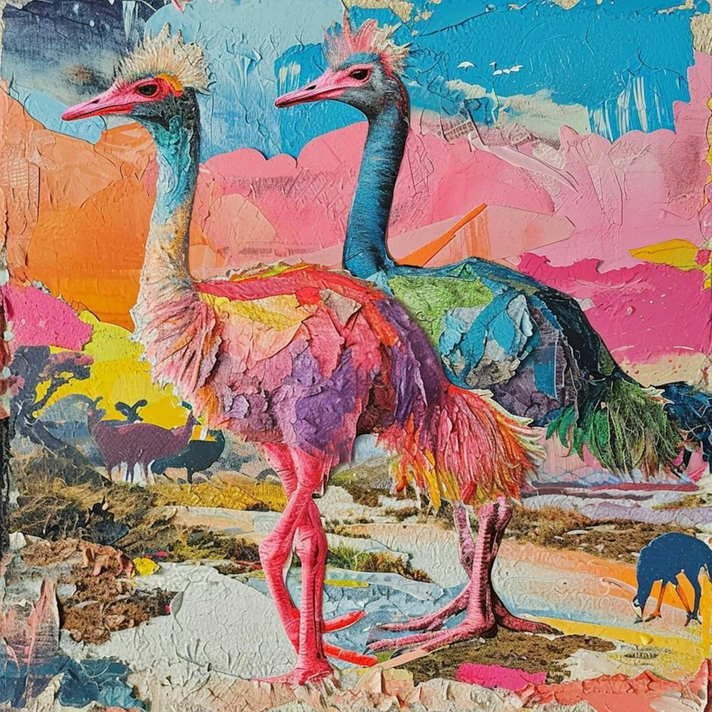 Kitsch Textured Collage Of Ostrich 1